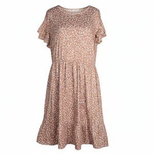 NWT | Pink Ditsy Floral Flutter Sleeve Ruffle Tiered Dress | 2XL